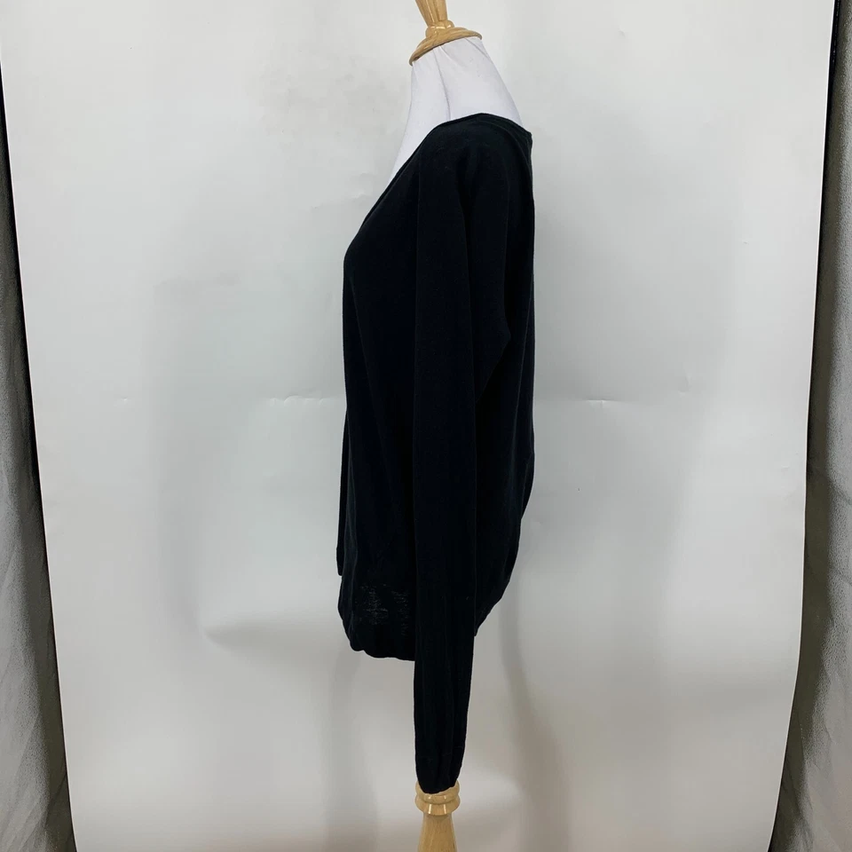 Camiseta para mujer J Brand cuello en V pequeña negra manga larga lino algodón ligera Foto 3 de 4