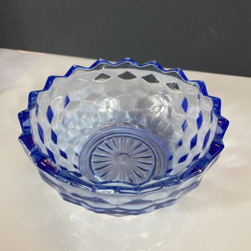 FOSTORIA Candy Dish Blue AMERICAN GLASS COVERED CANDY DISH BOWL Cubist - Picture 9 of 12