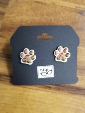 Cute Maroon and White Dog Paw Stud Earrings 3d printed, waterproof