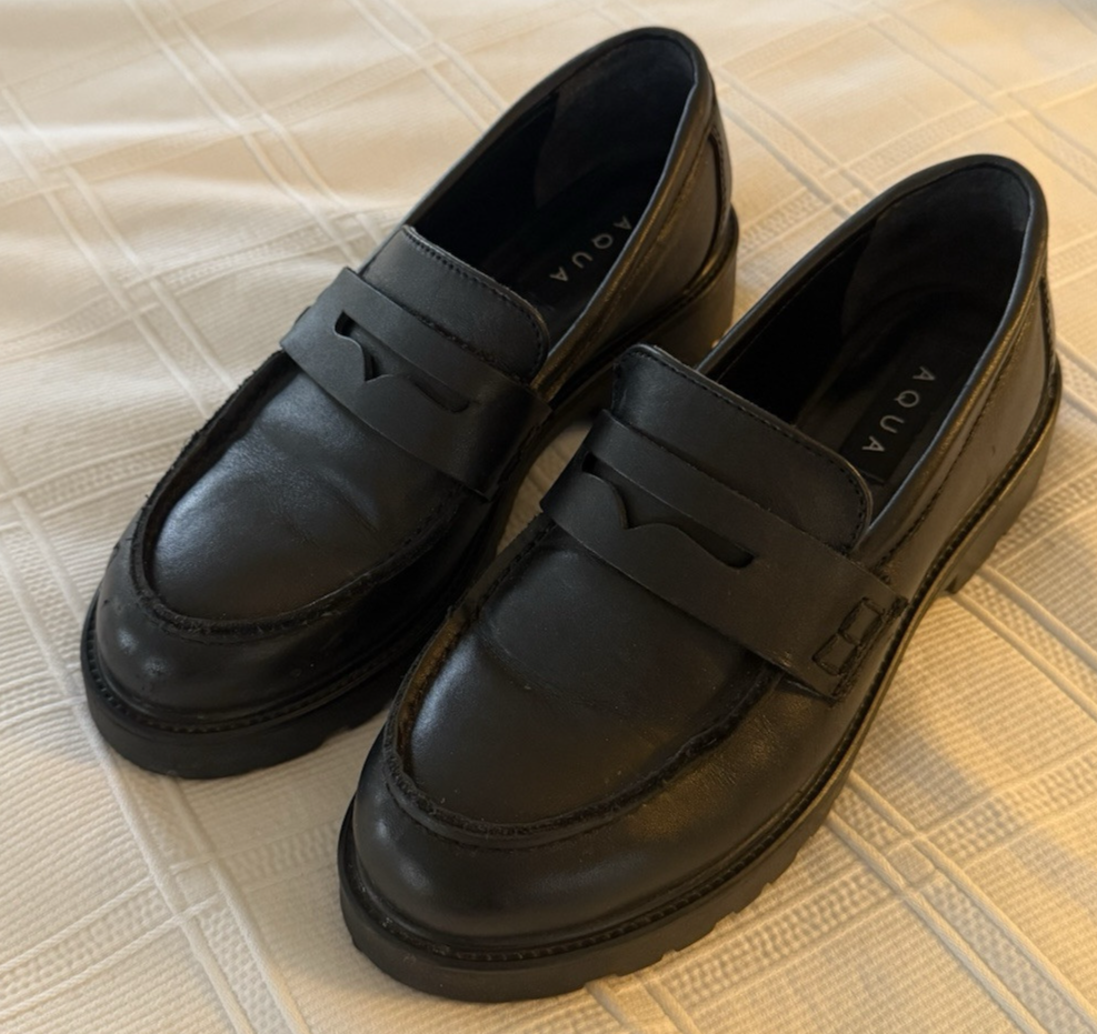 SAOLA Mocassini da donna AQUA neri in pelle con suola a strappo Derby Penny taglia 7