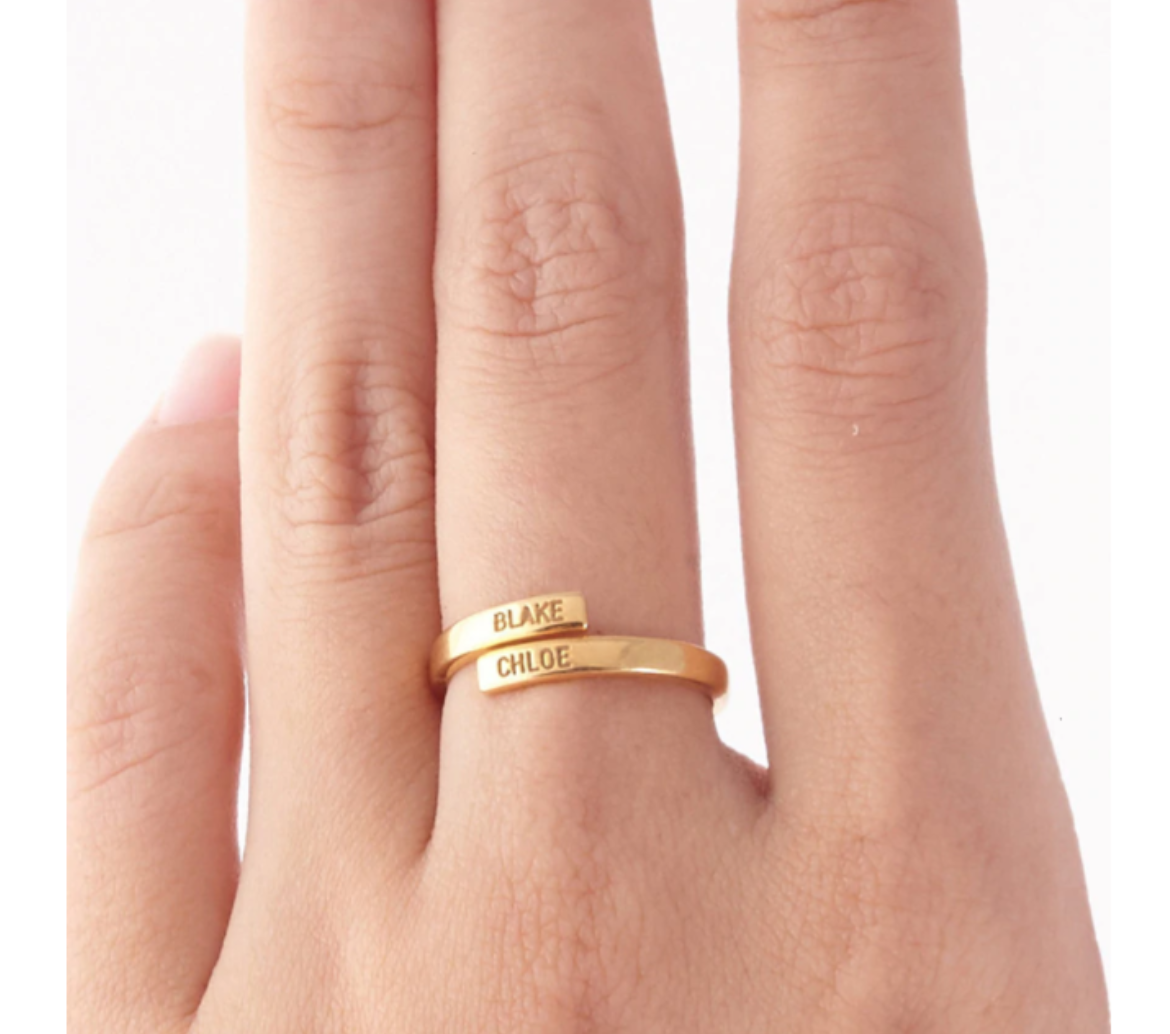 Custom Double Name Ring Engraved Jewelry Women Stainless Steel Metal Adjustable-image