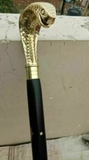 Vintage Brass Snake Head Handle Victorian Round Wooden Walking Stick Cane Style