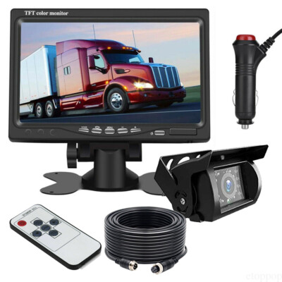 7'' Monitor Car Truck Heavy Duty 2x 4PIN CCD Rear View Backup Camera 12v 24v Kit