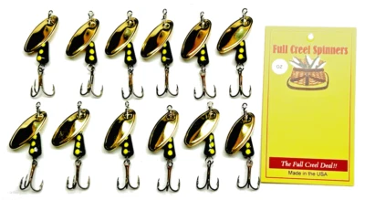 FULL CREEL Best Quality Inline Trout Spinners 3/16 OZ Bass Spinner Black Yellow Dots USA