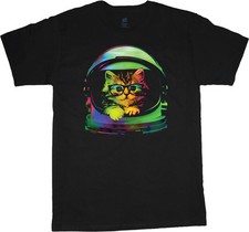 Cool cat hipster tee shirt Men's black cat tshirt outer space helmet hip kitty