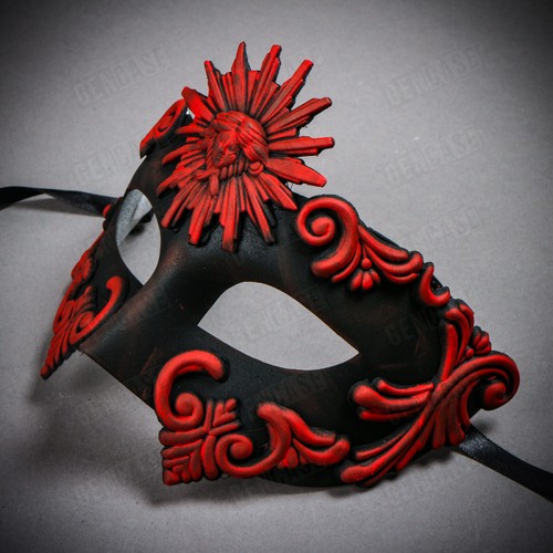 Black RED SUN GOD King Emperor Venetian Masquerade Ball Prom Party Painted Mask - Picture 2 of 7