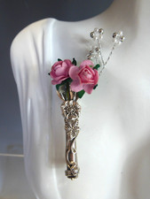 Fine Solid Silver Tussie Mussie Flower Posy Holder Brooch