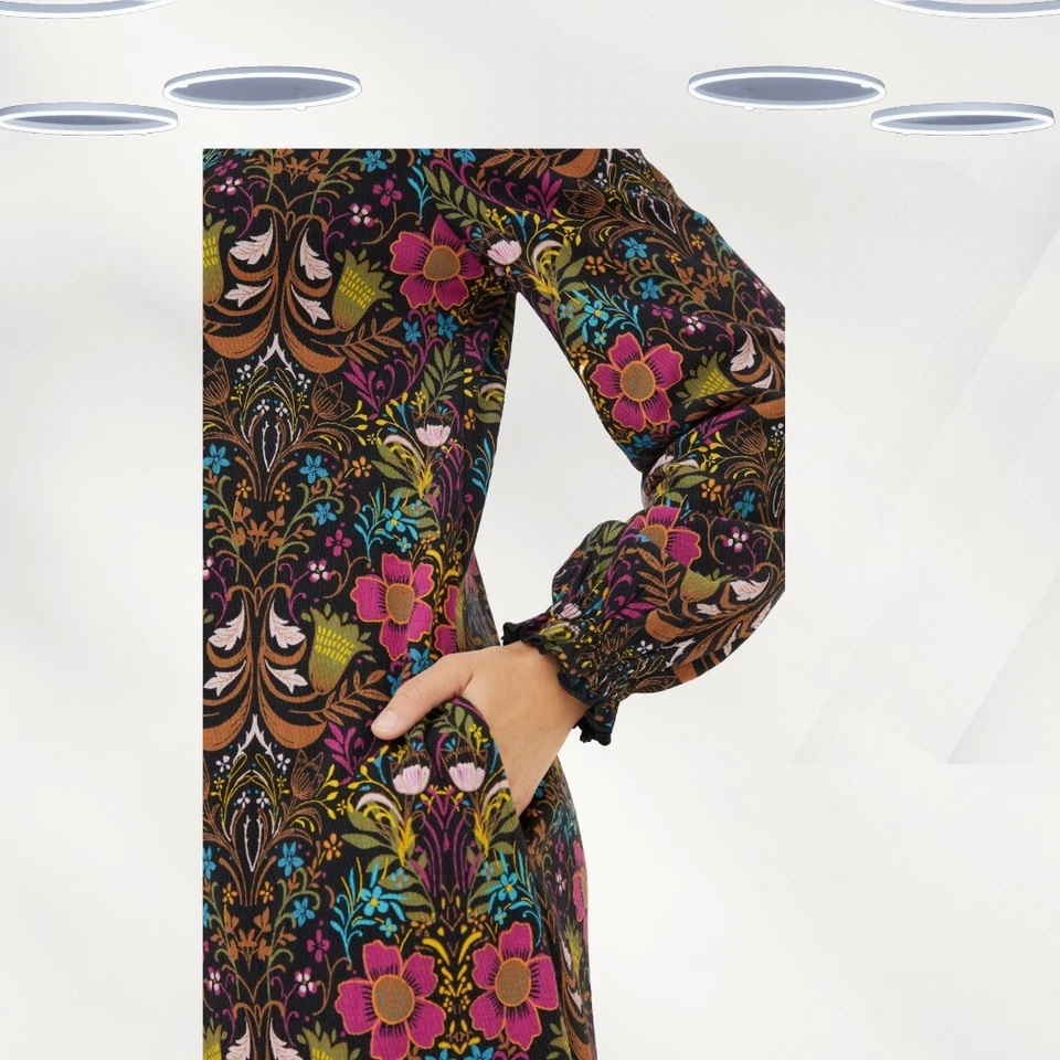 Ex Fat Face Women's Long Sleeve Art Floral Dress in Multi (RRP £55) - Image 4 of 4