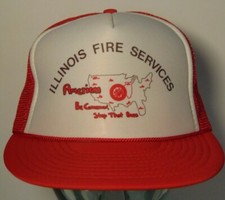 Old Vintage 1980s Illinois Fire Services USA Graphic Snapback TRUCKER HAT CAP