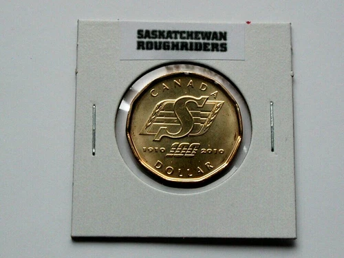 2010 CANADA CFL Saskatchewan Roughriders Coin - $1 Loonie - AU++ lustre
