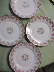 7-3/8" ANTIQUE Roses W/Gold Elite Works LIMOGES France 4 PLATES - DUAL BACKSTAMP