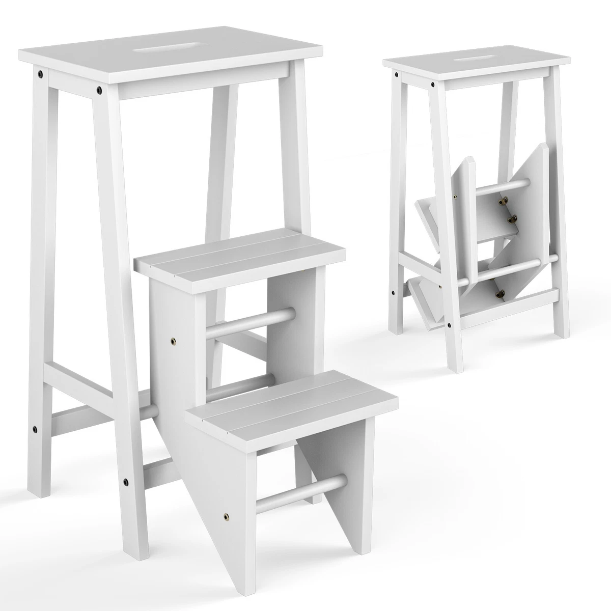 White wooden folding step stool hot sale