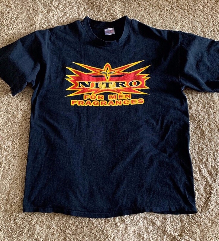 WCW NITRO FRAGRANCES SHIRT MEN XL BLACK AUTHENTIC FANTASTIC WWE WWF RAW