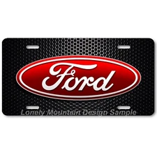 Ford Red Logo Inspired Art on Mesh FLAT Aluminum Novelty Auto License Tag Plate