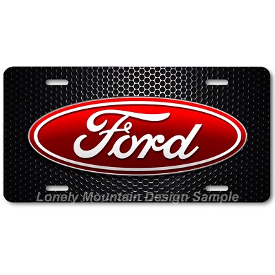 Ford Red Logo Inspired Art on Mesh FLAT Aluminum Novelty Auto License Tag Plate