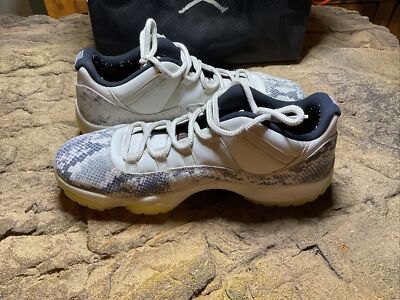 White Jordan 11 Low Snakeskin On Feet Air Jordan 11 Retro Low LE