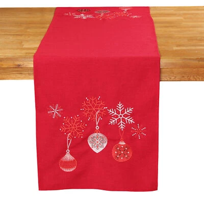 Weihnachten Tischläufer Baumschmuck Stickerei Rot ca 40 x 140 cm Tischdekoration - Bild 1 von 4