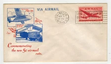 10/1/1948 RC27 FIRST DAY OF NEW 5c AIRMAIL RATE C32 ON BICOLORCRAFT CACHET Nice