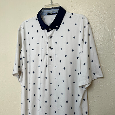 Greyson Shirt Mens XL White Polo Saints Fleur De Lis Golf Short Sleeve
