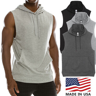 Men's Gym Pullover Vest Sleeveless Casual Hoodie Hooded Tank Tops Muscle T-Shirt