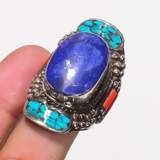Anello in corallo turchese lapislazzuli fatto a mano gioielli tibetani nepale...