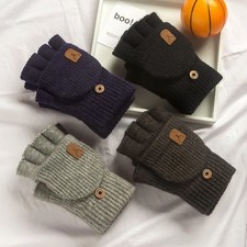 Winter Knitted Fingerless Gloves, Warm Half Finger Gloves Convertible Mittens US