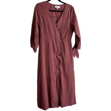 Hayden Women Size Medium V-Neck Shift Dress Button Prairie Cottagecore Boho