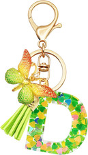 Initial Letter Keychains for Girls Women Pink Purple Green Cute Butterfly Heart