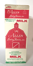 Contenedor de leche de cartón encerado vintage Allen Dairy Farms Carlisle PA