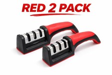 2 Pack Manual Knife Sharpener 3Stage Kitchen Tool Red Black Professional Kitchen