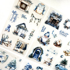Christmas Stickers 6 Sheets Blue Junk Journal Collage Planner Scrapbooking Cards