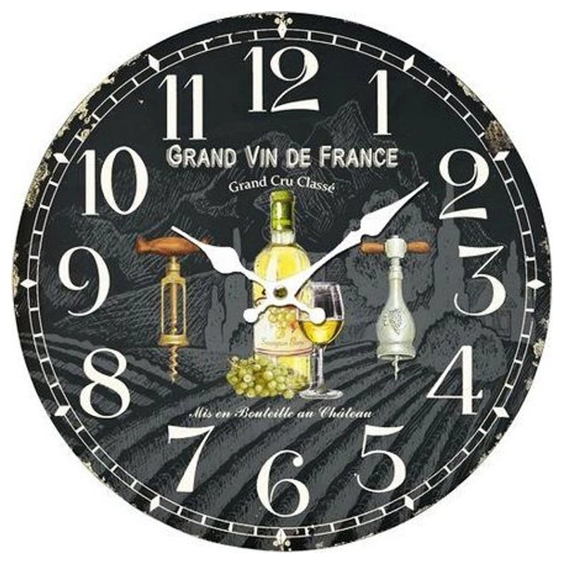 Orologio da Parete Tondo Grand Vin de France Nero 34 cm da Muro Vintage Cucina, fotografia 9 di 9