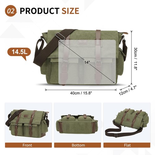 Canvas Crossbody Bag for Men and Women, Vintage Shoulder Bag with Multiple Po... - Picture 3 of 7