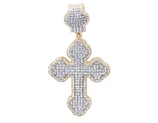 3 Row Double Layer 2/5 CT Diamond Cross Pendant 1.42" 10K Yellow Gold