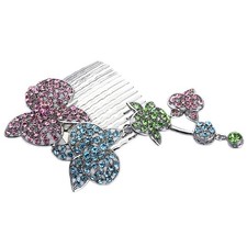 Hand Made Hair Jewelry swarovski crystal Flowers Hair Comb, Rainbow Rhinestone