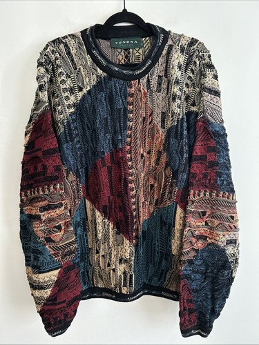 Tundra Colorblock 3D Knit Sweater Vintage Cosbycore Coogi Men’s Sz XL Tall - Picture 1 of 7