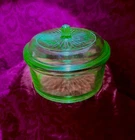 Uranium Glass Vintage Hazel-Atlas Green Depression  Bowl 6" Wide w/ Lid