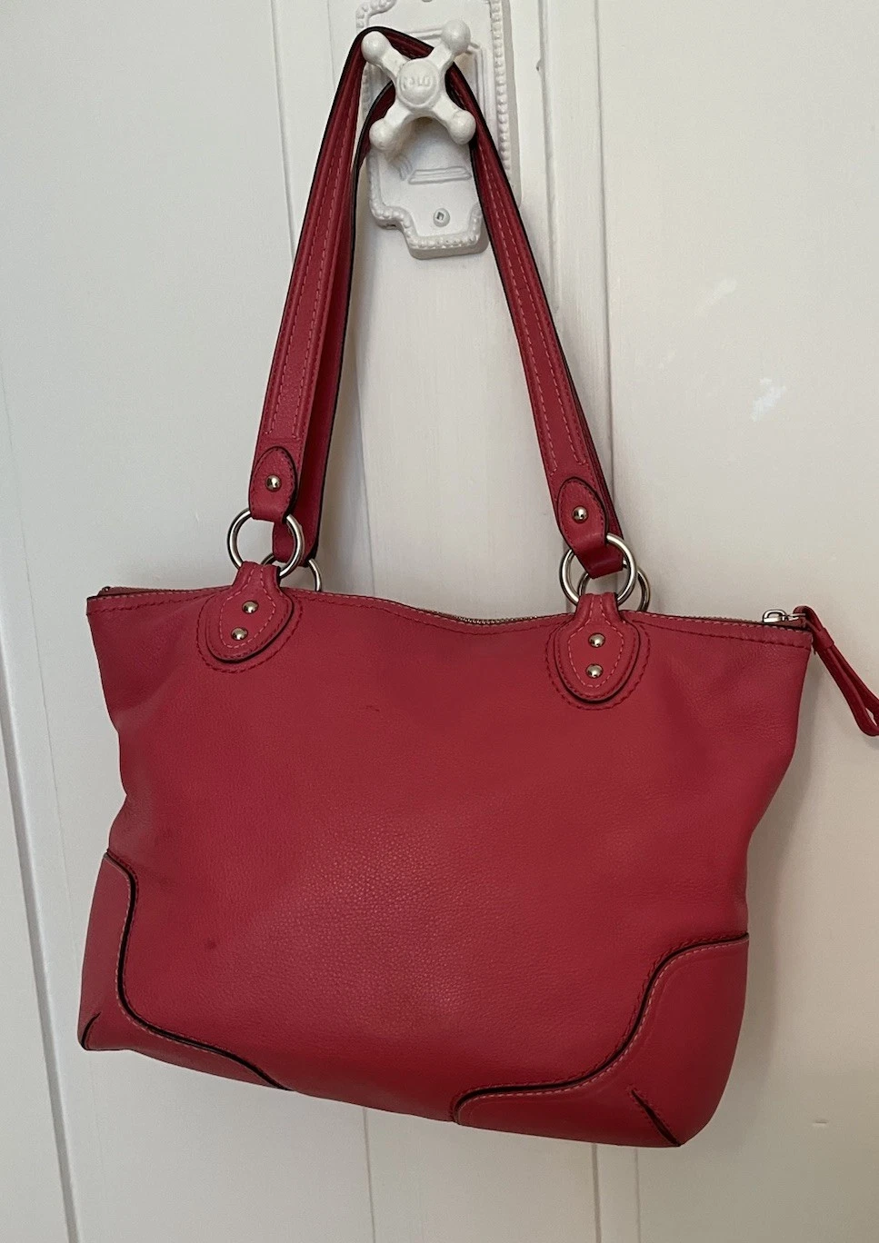 Borsa a tracolla Coach Poppy Tote in pelle rosa ciottoli chiusura con cerniera