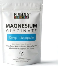 Magnesium Glycinate 500mg Supplements as Bisglycinate, 120 Vegan Capsules, High 0.18 per thousand milligrams