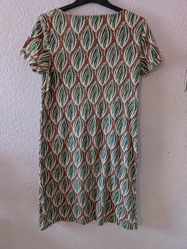 White Stuff Green Leaf Print Jersey Dress UK 12 Cotton Pockets Casual Summer image 7