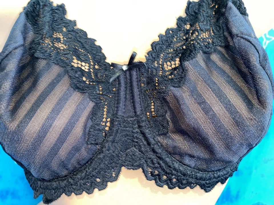 Sujetador Lunaire 15211 Negro Rayas Caprichoso Barbados Encaje Con Aros Busto Completo 40D Foto 2 de 4