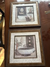 Bed Bath&Beyond, 2-Framed Bathroom Prints Feng Shui Olson Wall Art Decor 14"x14"