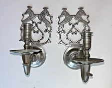 2  Virginia Metalcrafters Lion Wall Sconces Candle Holders CHOWING TAVERN PEWTER