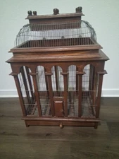 🐦Rare Antique Lg.Victorian Architectural Dome Top Wooden Mahogany Birdcage