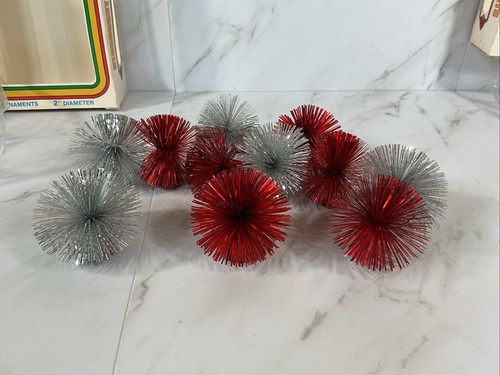 ADORNOS DE OROPEL STARBURST VINTAGE ~ 6 rojos/5 plateados ~ decoración años 50 Noel con cajas - Imagen 11 de 23
