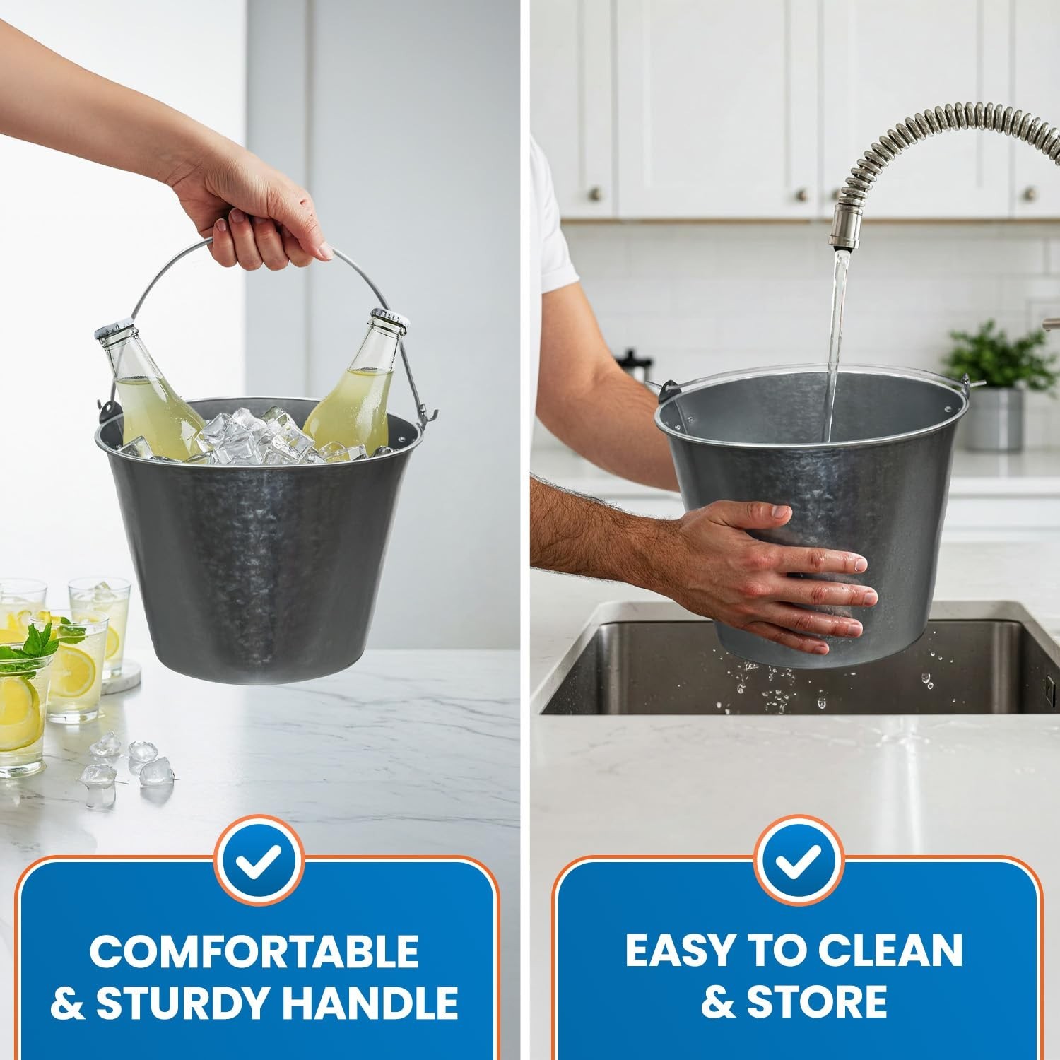 PLEXON Galvanized Metal Ice Bucket for Parties Coctail Bar Restaura... Fast Ship