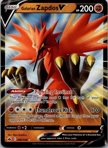 Pokemon Chilling Reign Galarian Zapdos V 80/198 NM