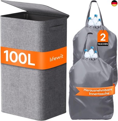 Lifewit 100L Pfandflaschen Sammelbehälter mit Deckel, Groß Pfandflaschen A