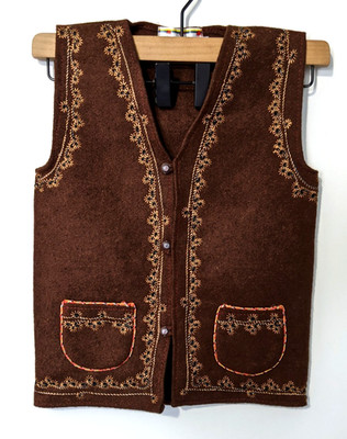 OSWAL Collection Kids Embroidered Wool Vest Sz 3 Brown With Color Stitching EUC