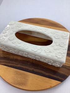 Vintage 1970s White Flower Ceramic Tissue Box Cover Canister